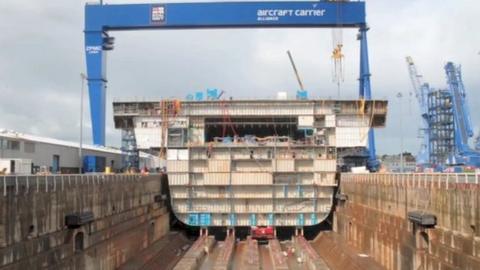A section of the aircraft carrier HMS Queen Elizabeth at Rosyth shipyard