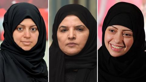 Saudi women's rights activists Nassima al-Sadah (L), Aziza al-Yousef (C) and Samar Badawi (R)