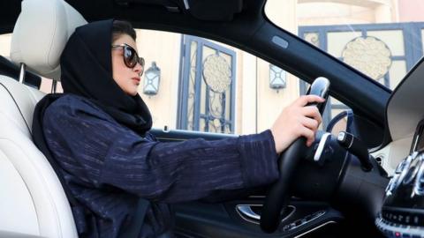 Woman drives in Riyadh