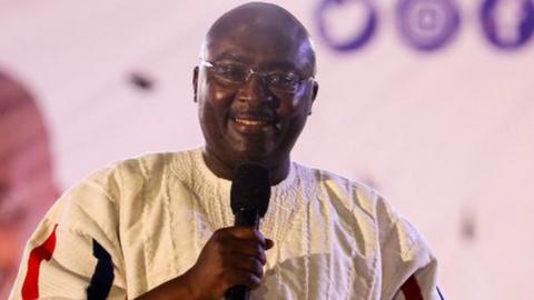 ahamudu Bawumia, Vice President of Ghana, delivers a speech after winning the presidential primaries for a new presidential candidate for the New Patriotic Party NPP in Accra on November 4, 2023