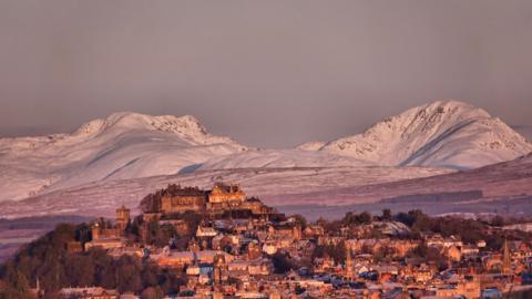 Snow lay in the hills above Bannockburn, Stirling