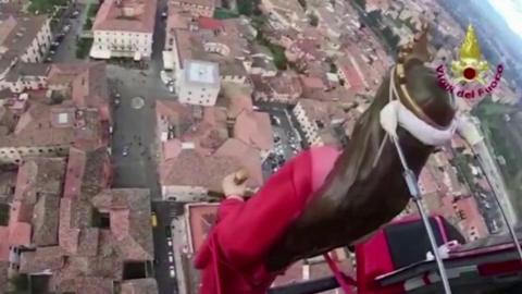 Saint Barbara statue over town of Rieti