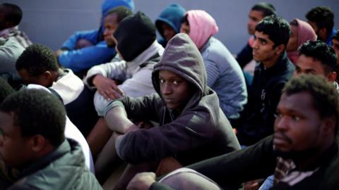 Migrants are returned to Libya after being intercepted by the Libyan navy, in Tripoli, Libya 4 November 2017