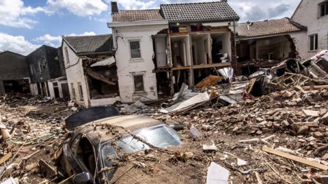 Aftermath of floods in the valley of the Vesdre in Pepinster, Belgium, on 29 July 2021