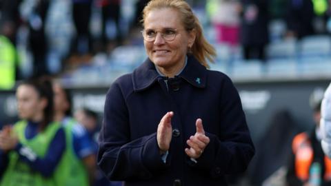 Sarina Wiegman on the touchline against Italy