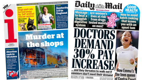 The i and Daily Mail front pages