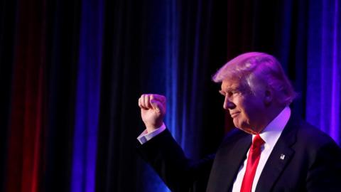 Republican presidential nominee Donald Trump at his election night rally