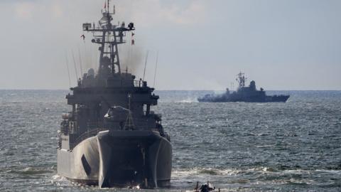 Russian ships take part in exercises in the Baltic Sea in October 2021
