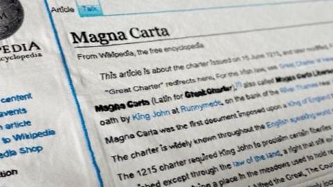 Magna Carta Wikipedia page rendered in embroidery