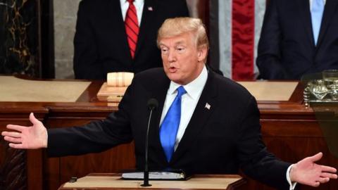 US President Donald Trump delivers the State of the Union address at the US Capitol in Washington, DC in January 2018