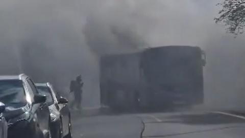A bus on fire