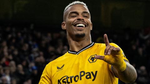 Wolves midfielder Mario Lemina celebrates scoring against Brighton in the FA Cup