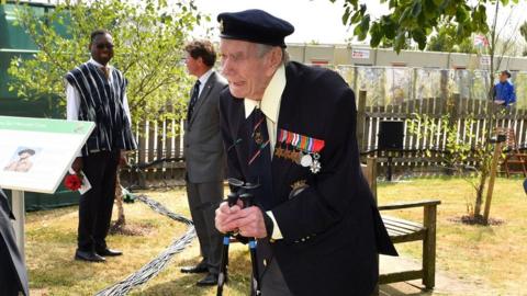 veteran Bill Redston following a national service of remembrance marking the 75th Anniversary of VJ Day at The National Memorial Arboretum on August 15, 2020