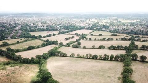 Aerial shot of dry fields
