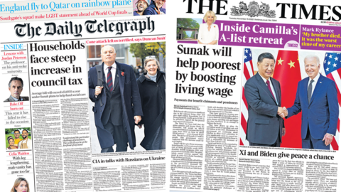 Front pages of the Daily Telegraph and the Times