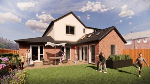 Artist impression of children playing games in the back garden of the proposed building