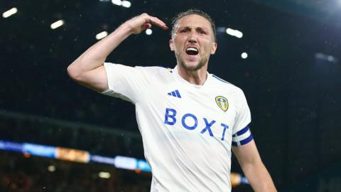 Luke Ayling celebrates his goal for Leeds against West Brom