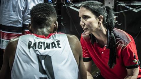 Liz Mills (right) during her time as Kenya coach