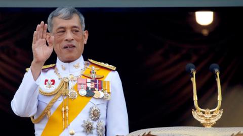 Thailand"s newly crowned King Maha Vajiralongkorn is seen at the balcony of Suddhaisavarya Prasad Hall at the Grand Palace where he grants a public audience to receive the good wishes of the people in Bangkok, Thailand May 6, 2019