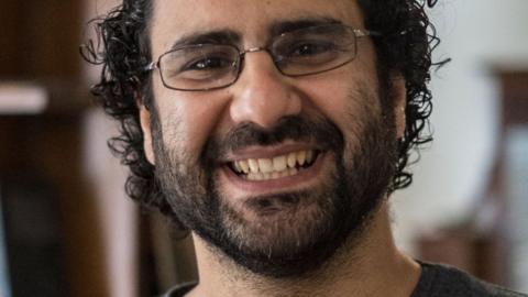 File photo showing British-Egyptian activist and blogger Alaa Abdel Fattah at his home in Cairo on 17 May 2019