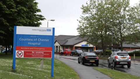 Countess of Chester Hospital with sign