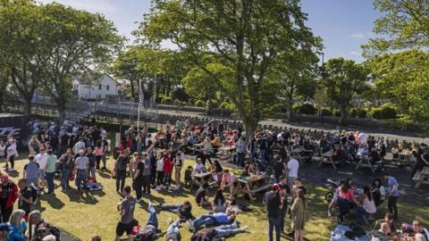 Isle of Man TT fans at the TT Grandstand