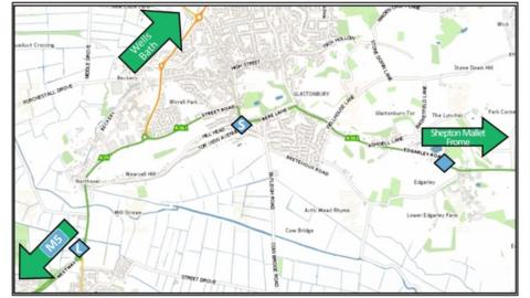 Possible Locations of A361 and A39 Bypass At Glastonbury