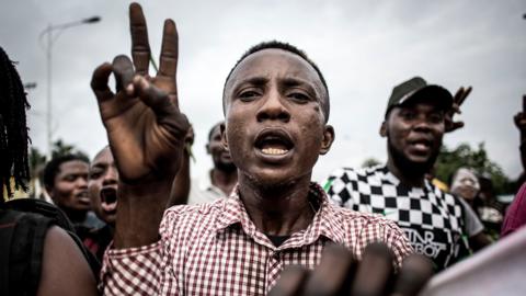 Supporters of the newly elected president of the Democratic Republic of Congo, Felix Tshisekedi, celebrate in the streets in Kinshasa on January 10, 2019