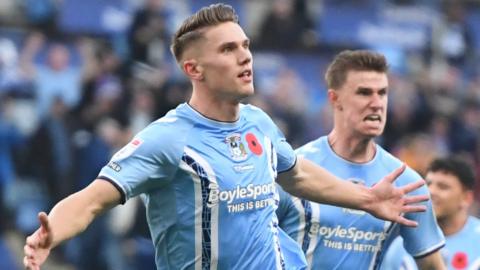 Coventry Viktor Gyokeres celebrates the opening goal against QPR