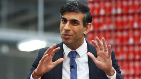 British Prime Minister Rishi Sunak holds a Q&A session with local business leaders during a visit to Northern Ireland