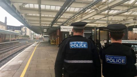 Uniformed officers at Shrewsbury railway station