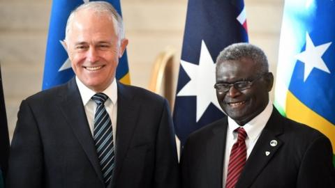 Australian PM Malcolm Turnbull and his Solomon Islands counterpart, Manasseh Sogavare