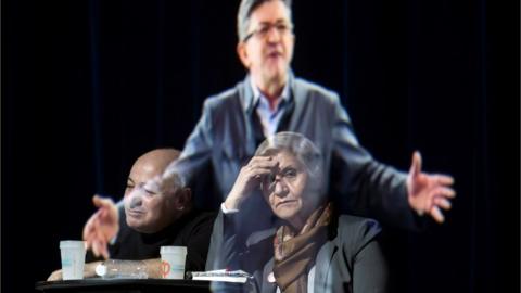 Jean-Luc Melenchon appears as hologram in Paris, 5 February