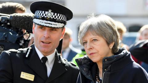 Wiltshire Police Chief Constable Kier Pritchard with Theresa May in Salisbury