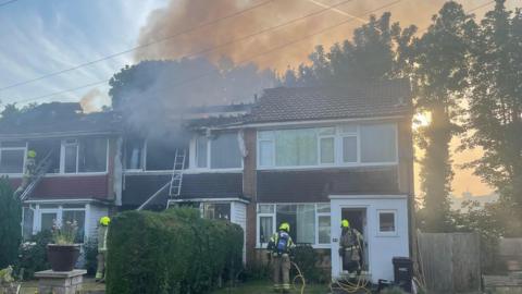 The fire broke out shortly before 19:00 BST in Magdalens Close, Ripon.