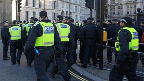 Police in Whitehall, central London before protests on 11 November 2023