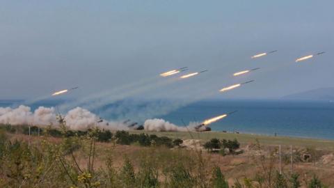 This undated picture released by North Korea's official Korean Central News Agency (KCNA) on April 26, 2017 shows live-fire exercises