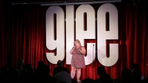 Hayley Southgate on stage at the Glee Club