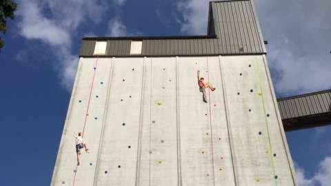 Climbing wall at ROKT outdoor climbing centre in Brighouse