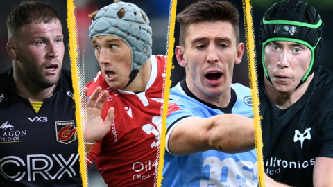 Dragons' Ross Moriary, Jonathan Davies of Scarlets, Cardiff's Josh Adams and Adam Beard of Ospreys