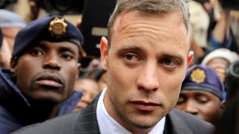 Oscar Pistorius leaves court in 2016