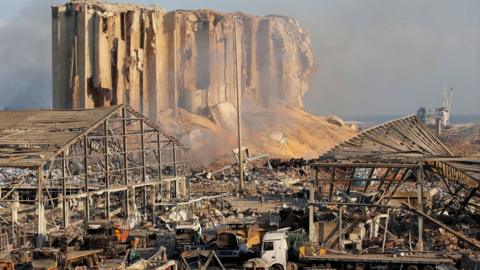 A general view shows the aftermath at the site of Tuesday's blast in Beirut's port area, Lebanon August 5, 2020.