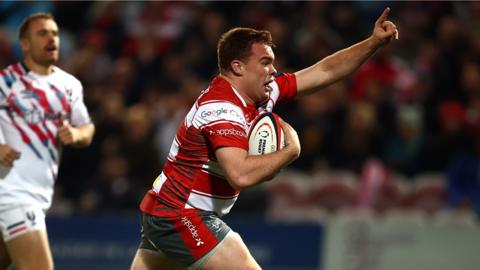 Seb Blake celebrates scoring for Gloucester