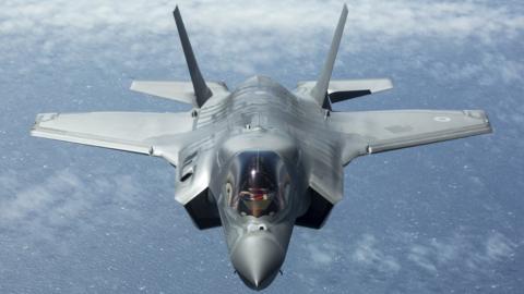 F-35B Lightning II jet flying over the UK