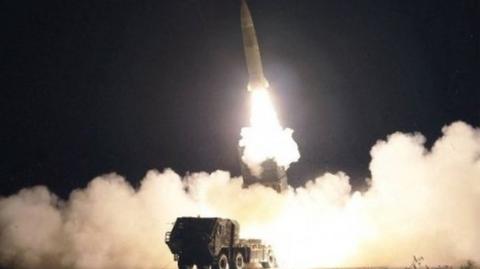 Missiles from tactical nuclear operation unit of the western district of the Korean People's Army are launched at an undisclosed location in North Korea in this picture released by North Korea's Korean Central News Agency