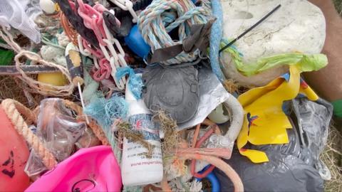 Plastic rubbish collected from Beachy Head