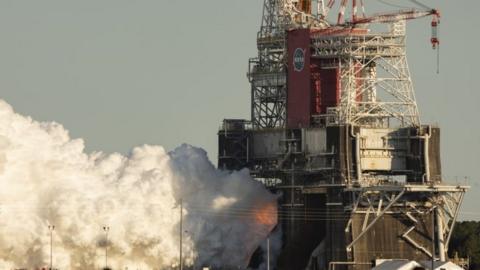 A handout photo made available by Nasa shows the engine test