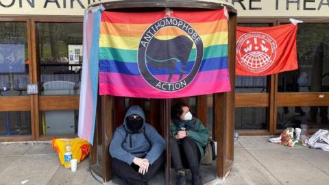 Protestors outside Edinburgh University