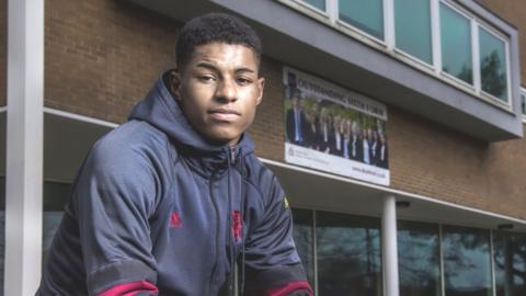 Marcus Rashford outside Ashton on Mersey Sixth Form