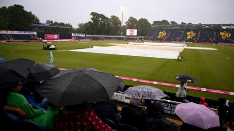Sheets cover the pitch and outfield ahead of the third England-Pakistan T20